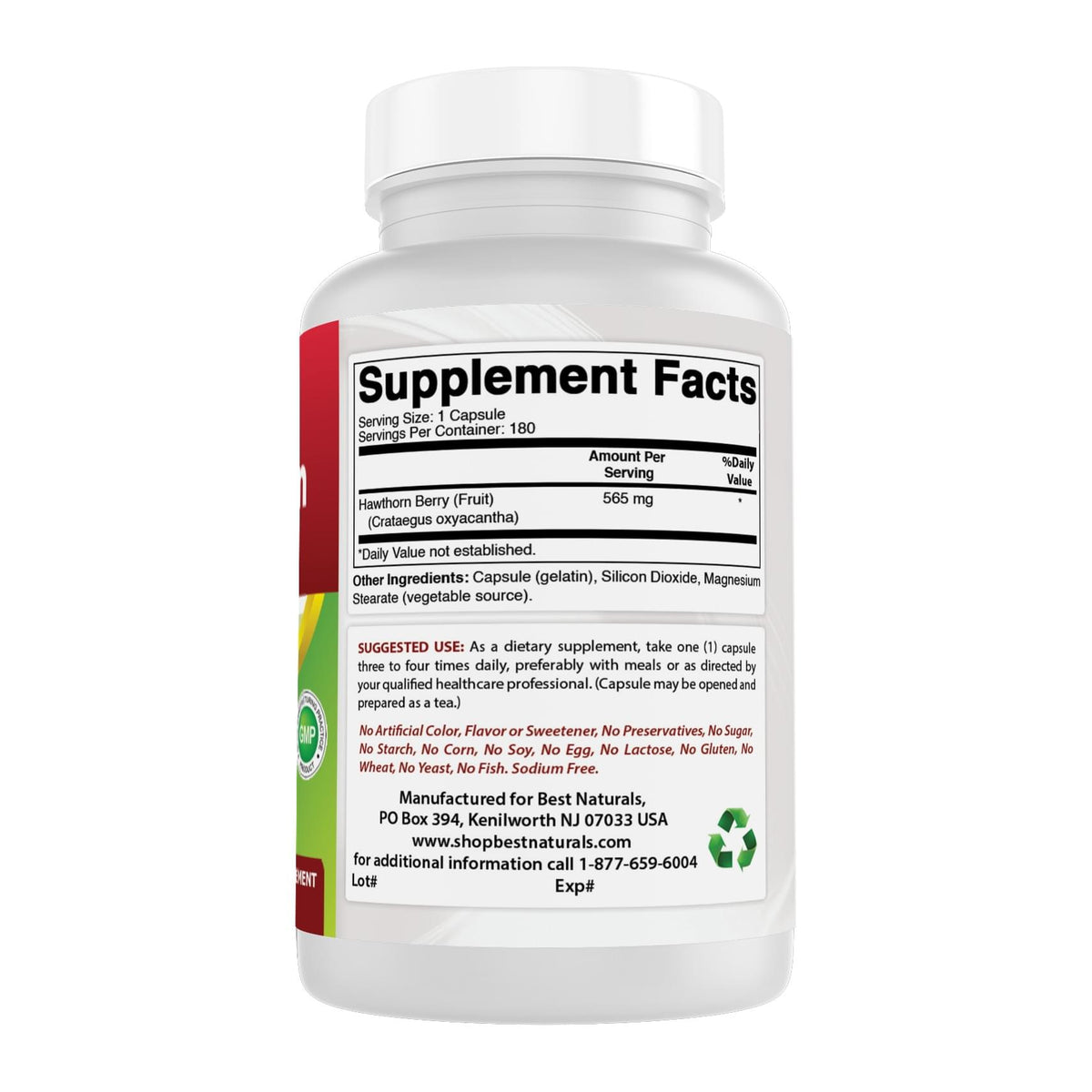 Hawthorn Berry by Best Naturals, supplement facts panel - Image 2