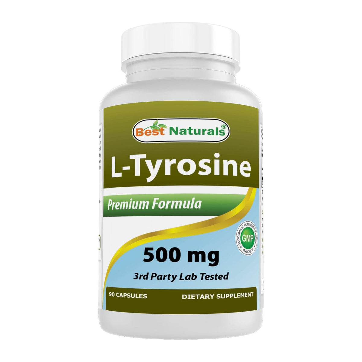 Best Naturals L-Tyrosine, 90 capsule bottle front - Image 1