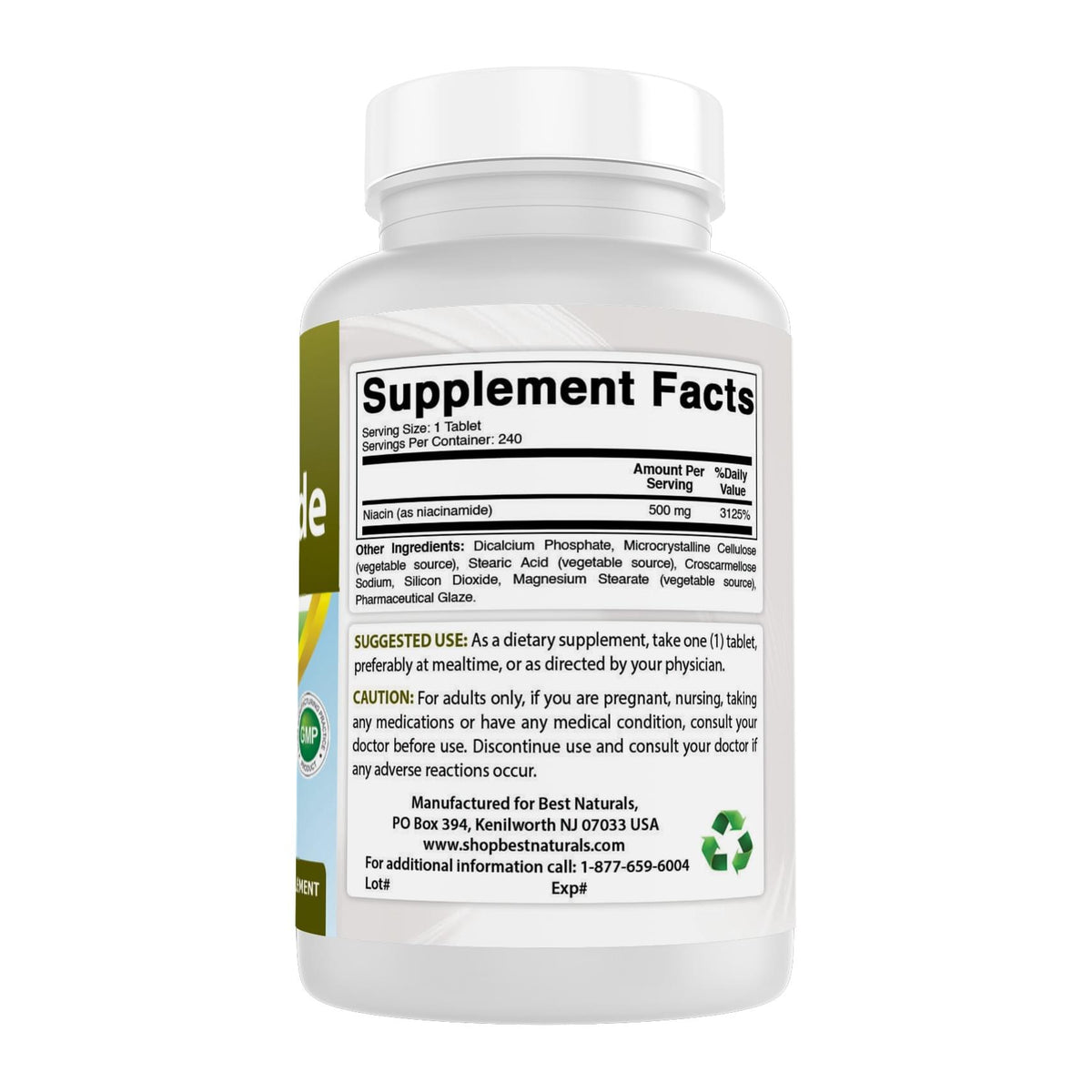 Niacinamide by Best Naturals, supplement facts panel - Image 2