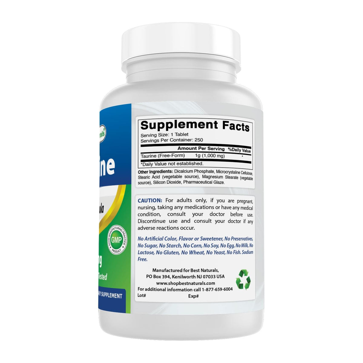Taurine by Best Naturals, supplement facts panel - Image 2
