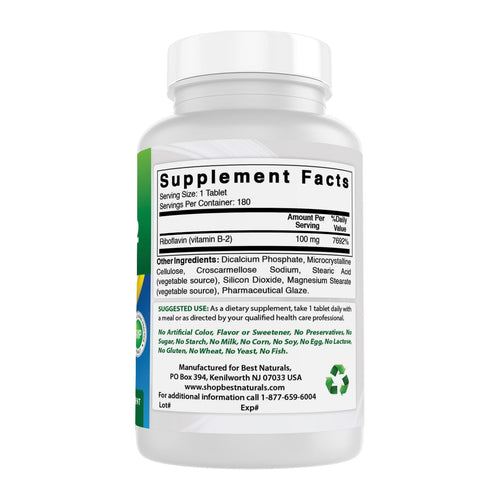 Vitamin B2 by Best Naturals, supplement facts panel