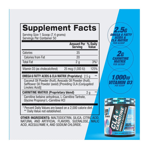 BPI Sports CLA + Carnitine Powder – 50 Serves, supplement facts panel