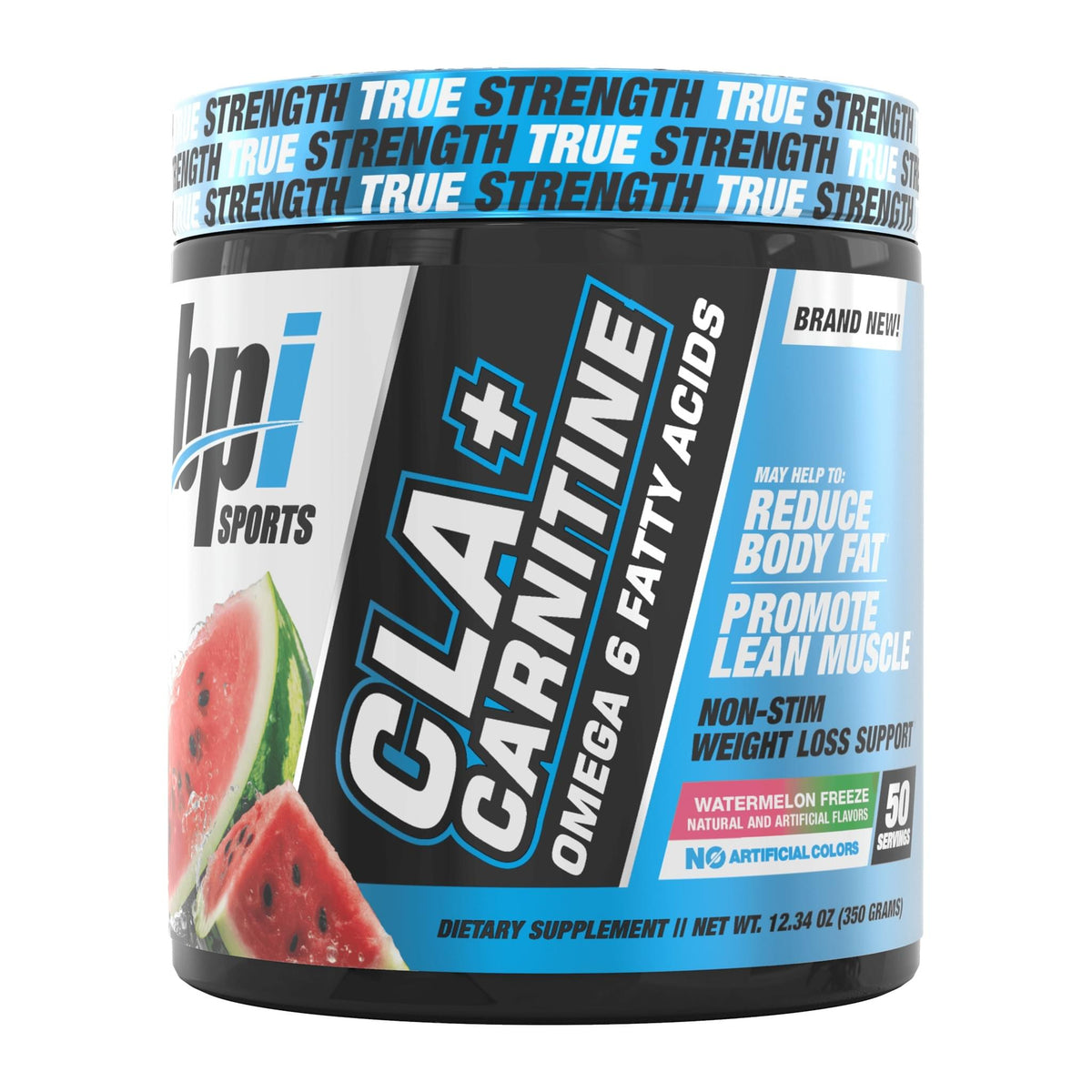 BPI Sports CLA + Carnitine Powder – 50 Serves, Watermelon Freeze tub front - Image 3