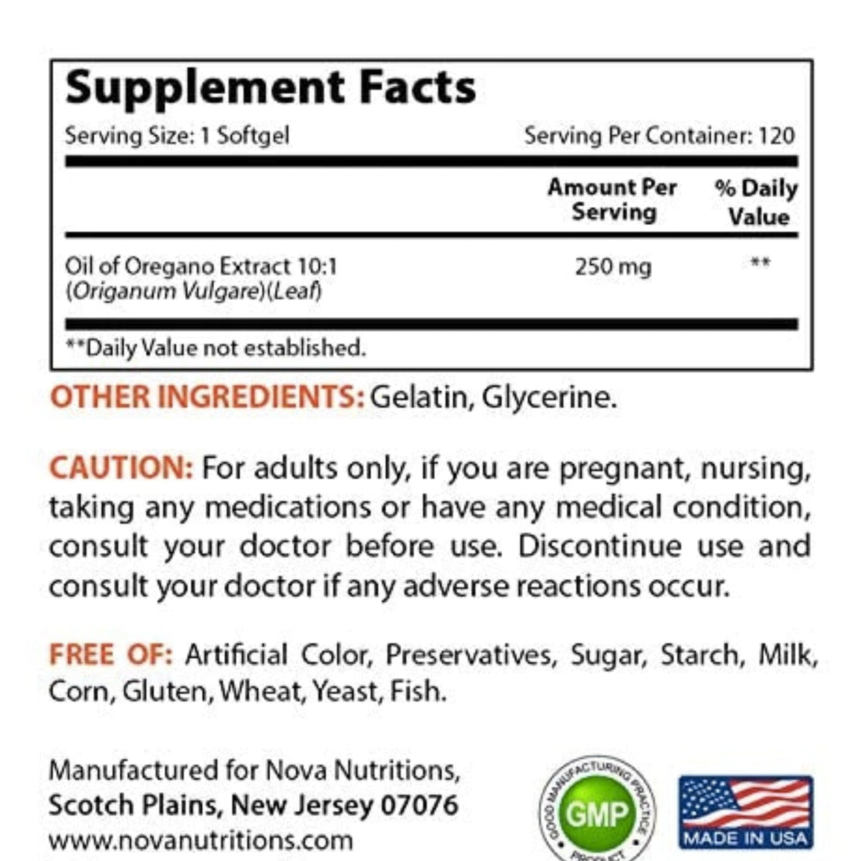 Nova Nutritions Oregano Oil 10:1 Extract digestive support SUPPS247 