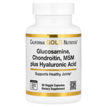 California Gold Nutrition Glucosamine, Chondroitin, MSM plus Hyaluronic Acid, 60 veggie capsules bottle, front label
