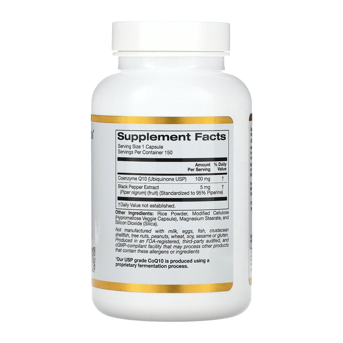 CoQ10 100mg with BioPerine by California Gold Nutrition – 150 Veggie Capsules, supplement facts panel - Image 2