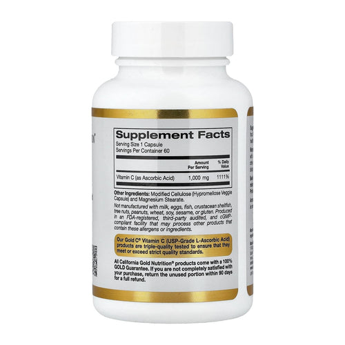 California Gold Nutrition Gold C 1,000 mg, 60 Veggie Capsules, supplement facts panel