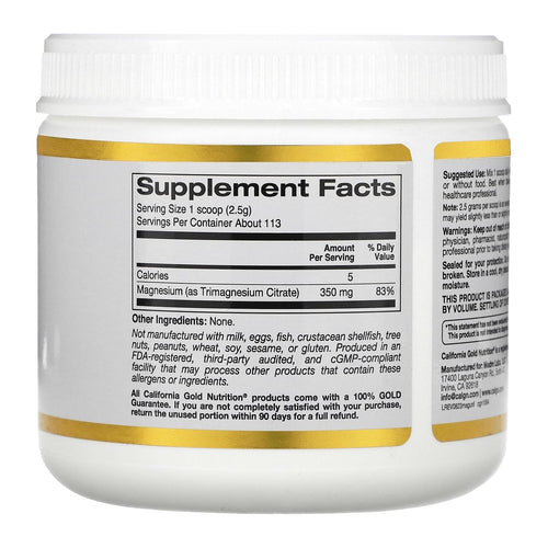 California Gold Nutrition Magnesium Powder, supplement facts panel