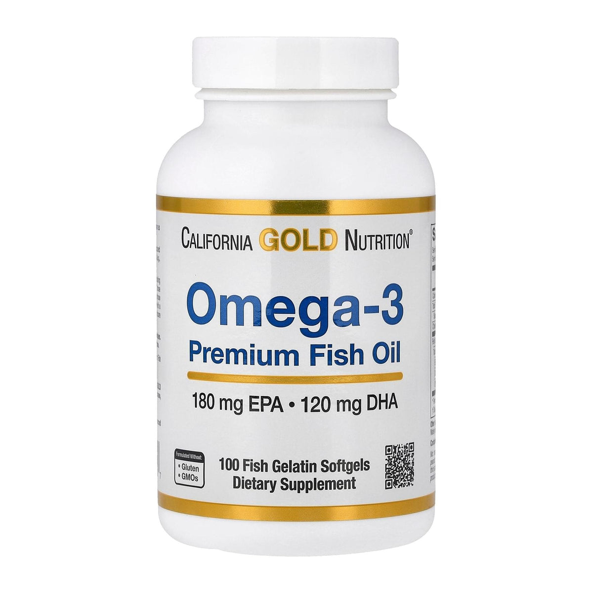 California Gold Nutrition Omega-3 Premium Fish Oil, 100 softgel bottle front - Image 1