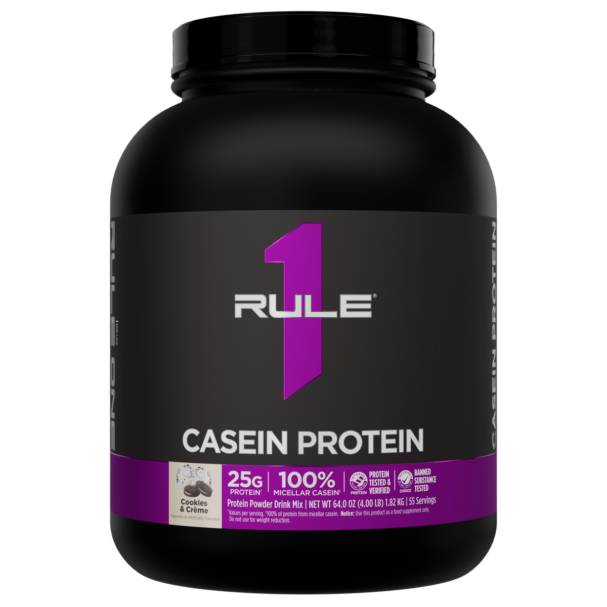 Rule 1 R1 Casein Micellar Casein Protein Cookie and Creme 4Lb