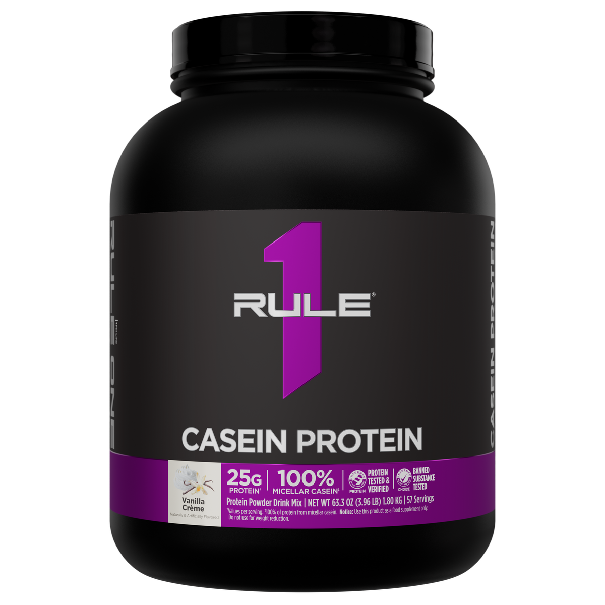 Rule 1 R1 Casein Micellar Casein Protein Vanilla Creme 4Lb