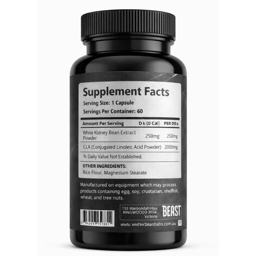 Supplement facts and ingredients label of Beast Labs Nutrition CLA supplement on white background - Image 2