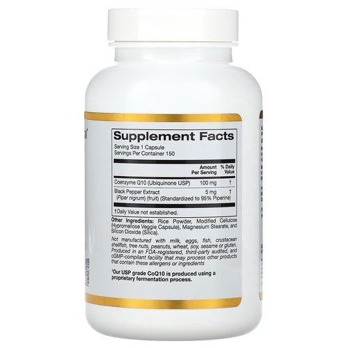CoQ10 by California Gold Nutrition supplement facts ingredients and nutritional information panel
