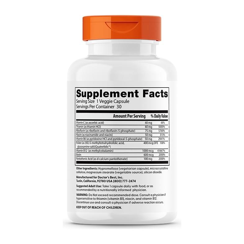 Doctor's Best Fully Active B Complex, back label with directions - Image 3