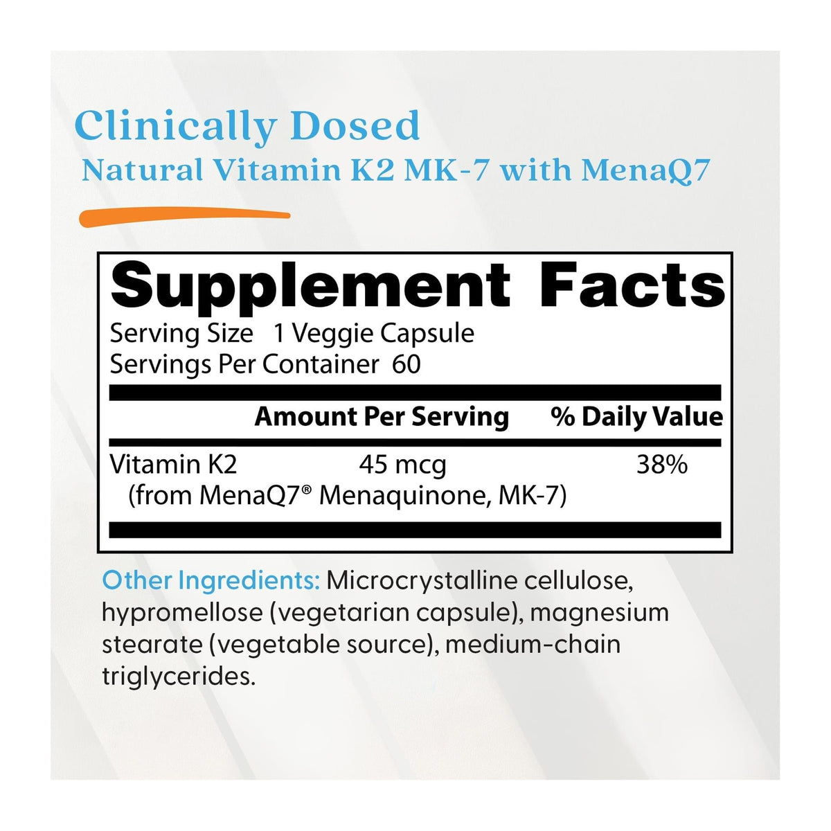 Natural Vitamin K2 MK-7 by Doctor's Best, supplement facts panel - Image 2