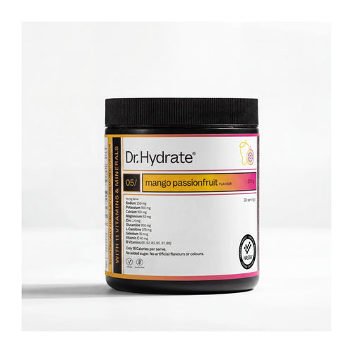 Dr. Hydrate Electrolytes, Mango Passionfruit jar front