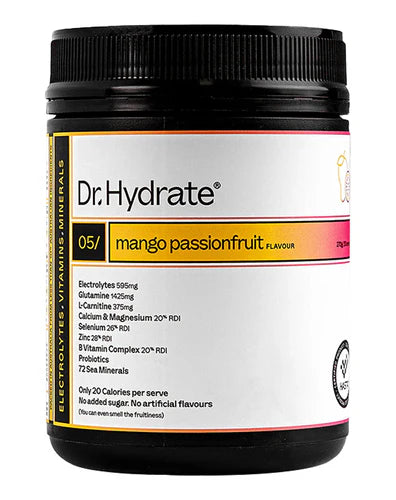Dr Hydrate Electrolytes Mango Passionfruit flavour electrolyte hydration drink supplement
 - Image 3