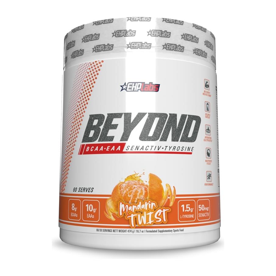 EHPlabs Beyond BCAA + EAA Amino Acid Formula – 60 Servings, Mandarin Twist tub front - Image 7