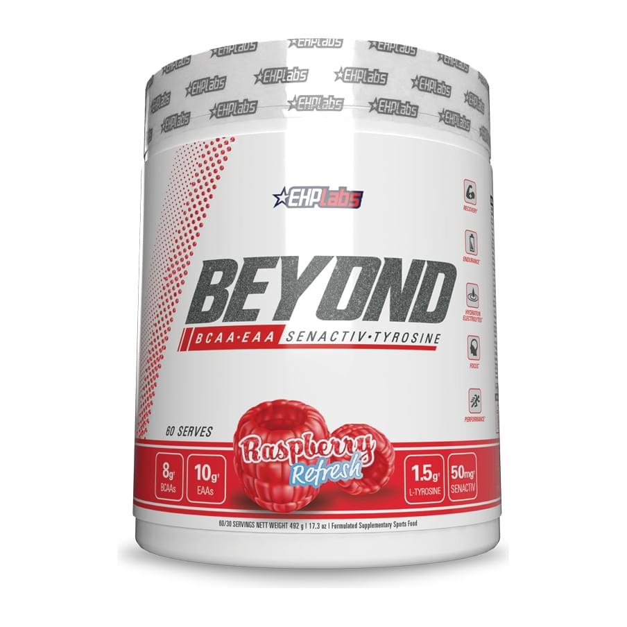 EHPlabs Beyond BCAA + EAA Amino Acid Formula – 60 Servings, Raspberry Refresh tub front - Image 4