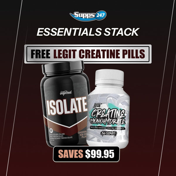 Essentials Stack supplement bundle with whey protein isolate and creatine monohydrate by Supps247