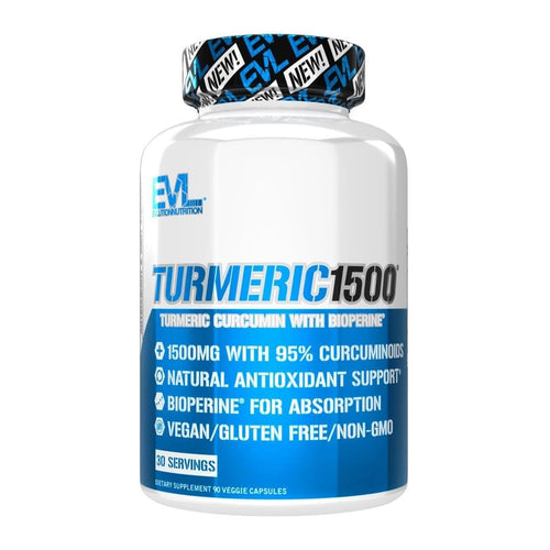 Evlution Nutrition Turmeric Curcumin with Bioperine, front of bottle