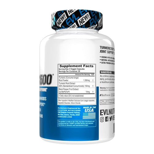 Evlution Nutrition Turmeric Curcumin with Bioperine, supplement facts panel