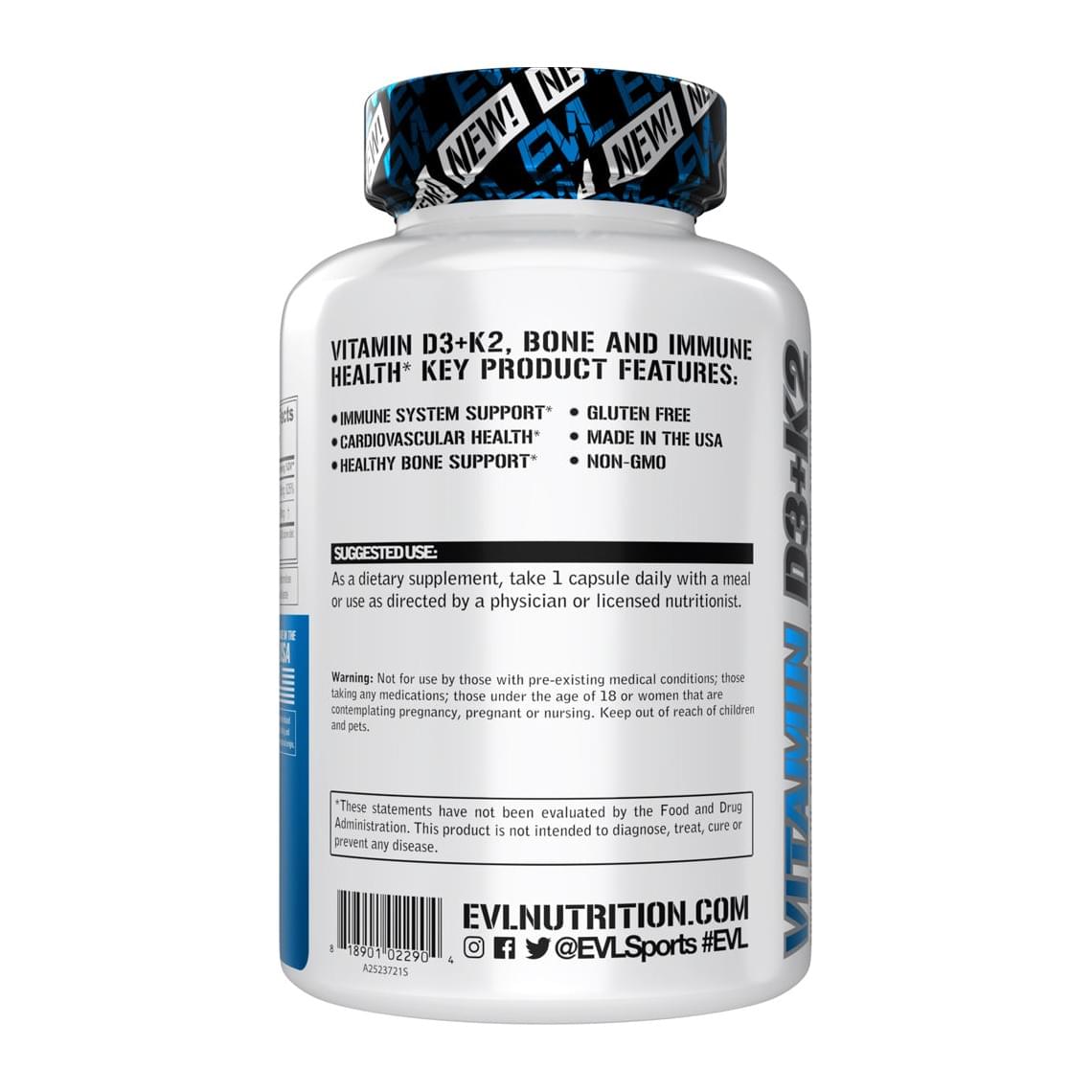 Evlution Nutrition Vitamin D3 + K2 60 Servings, directions label - Image 3