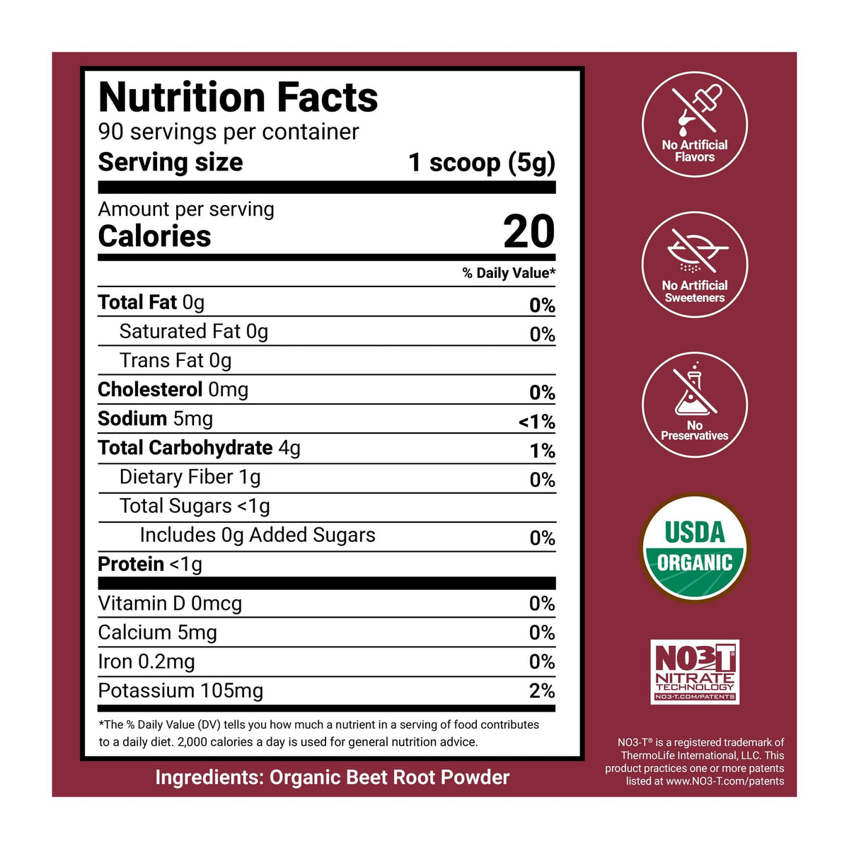 Force Factor Total Beets 90 servings, nutrition facts panel - Image 2