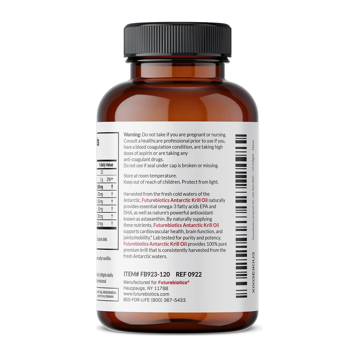 Antarctic Krill Oil by Futurebiotics, back label (directions and warnings) - Image 3