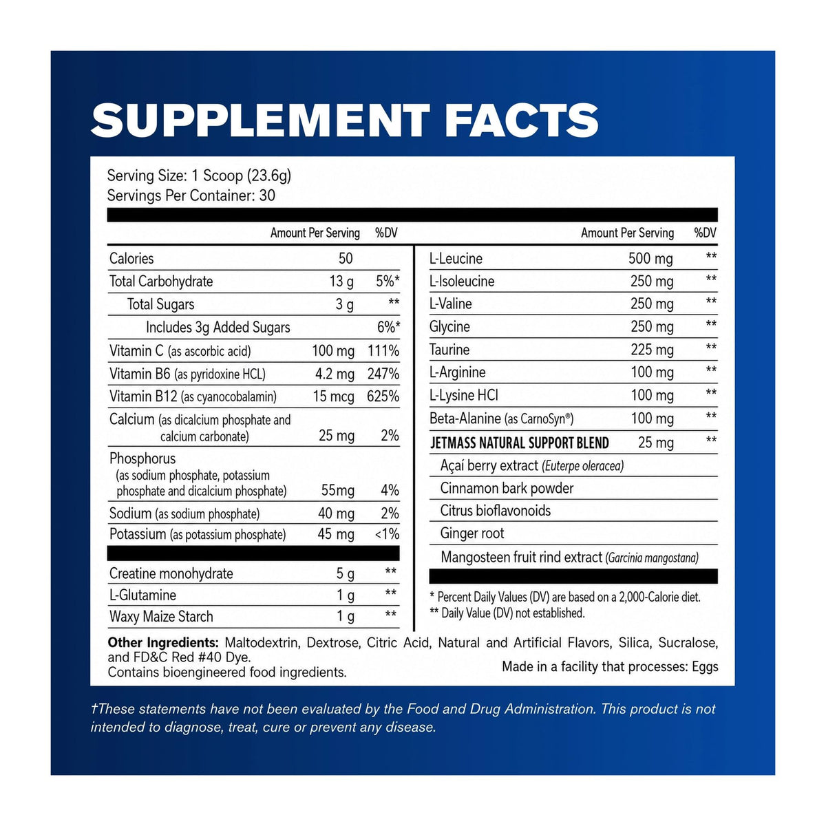 Jetmass by Gat Sport, supplement facts panel - Image 2