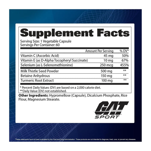 GAT Sport Liver Cleanse 60 Caps, supplement facts panel