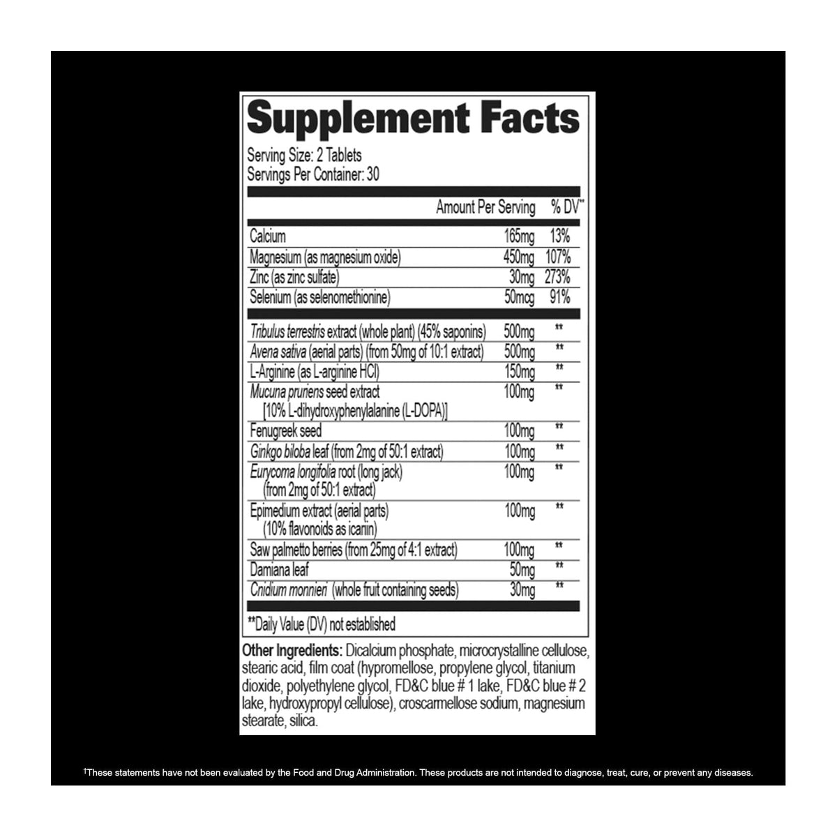 TESTROL Original by GAT sports, supplement facts panel - Image 2