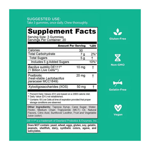 Pre+Post+Probiotics Gummies by Goli Nutrition, supplement facts panel