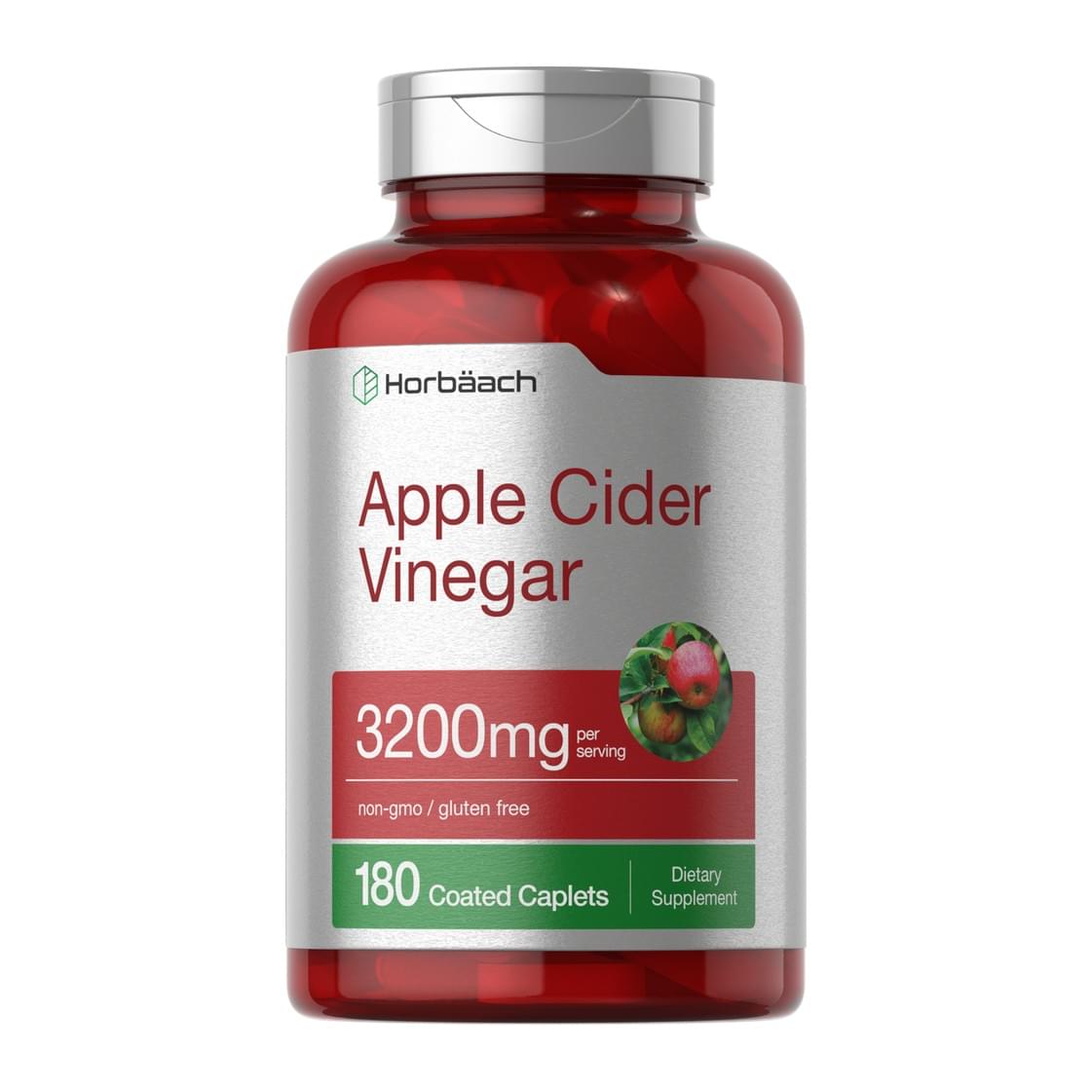 Horbaach Apple Cider Vinegar, 3200 mg 180 caplet bottle front - Image 3