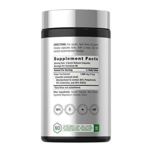 EGCG Green Tea Extract 1800 mg by Horbaach, supplement facts panel