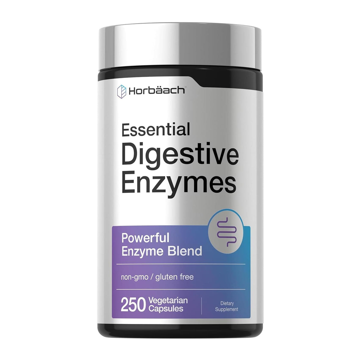 Essential Digestive Enzymes by Horbaach, 250 capsule bottle front - Image 1