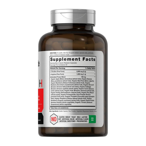Horbäach Nitric Oxide Max 3000mg – 120 Capsules, supplement facts panel