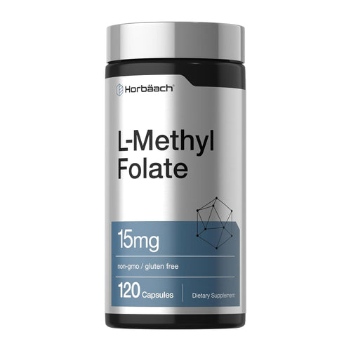 L Methylfolate 15000 mcg | 120 Capsules | 15mg by Horbaach, front of bottle