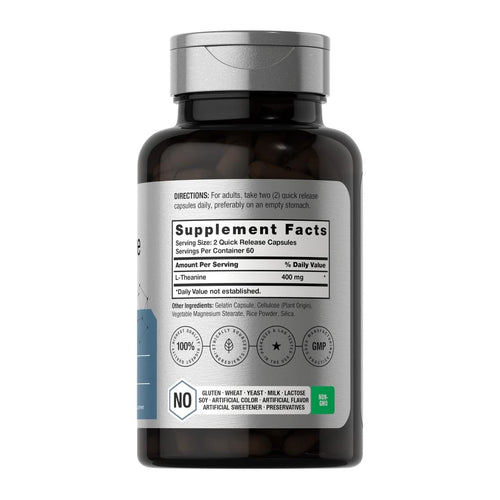 L-Theanine 400mg By Horbaach, supplement facts panel
