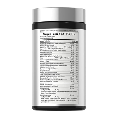 Women's Multivitamin 50 Plus | 60 Coated Caplets | Advanced Vitamin Formula | Non-GMO & Gluten Free Supplement | by Horbaach, supplement facts panel