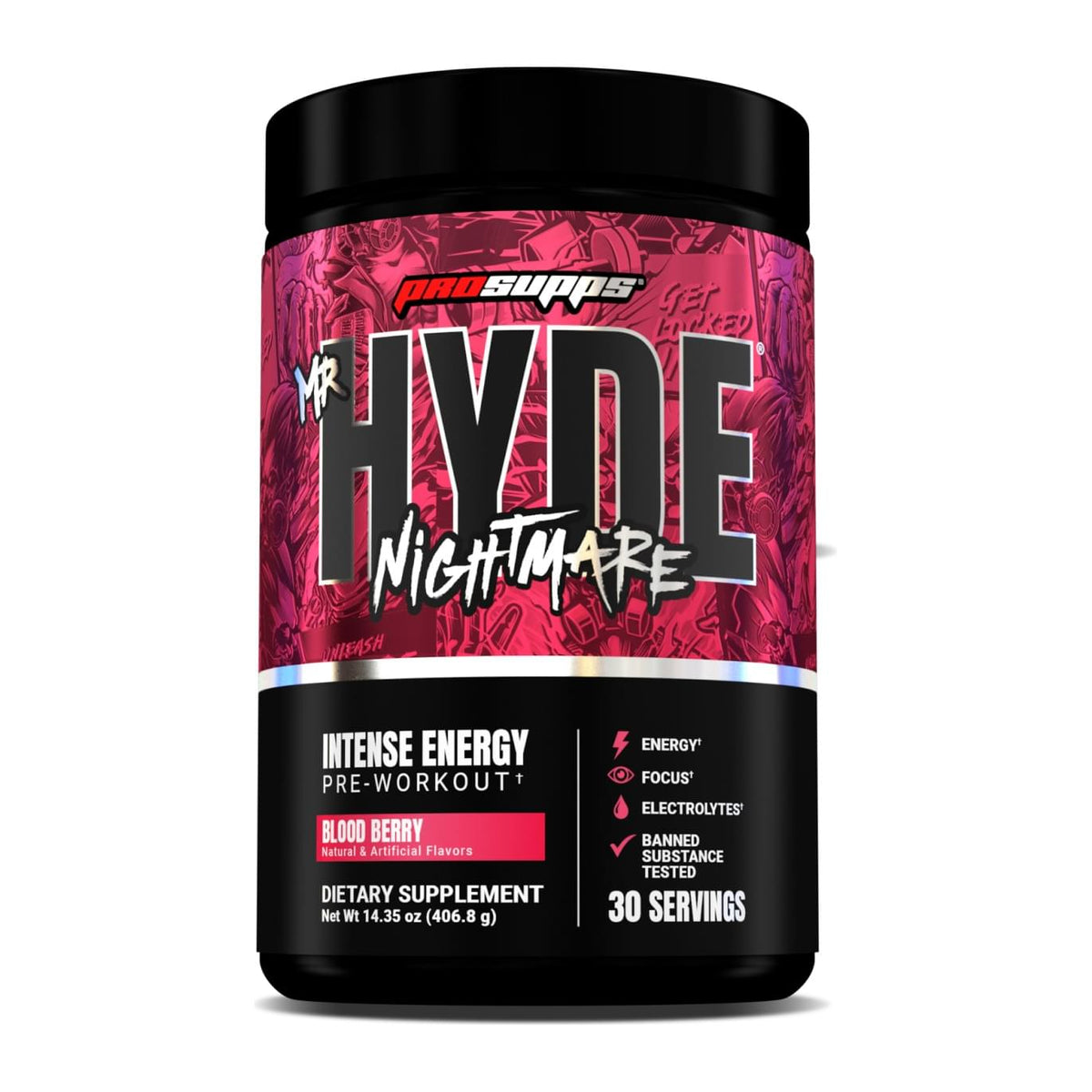 Hyde Nightmare Pre-Workout by ProSupps, Blood Berry tub front - Image 3