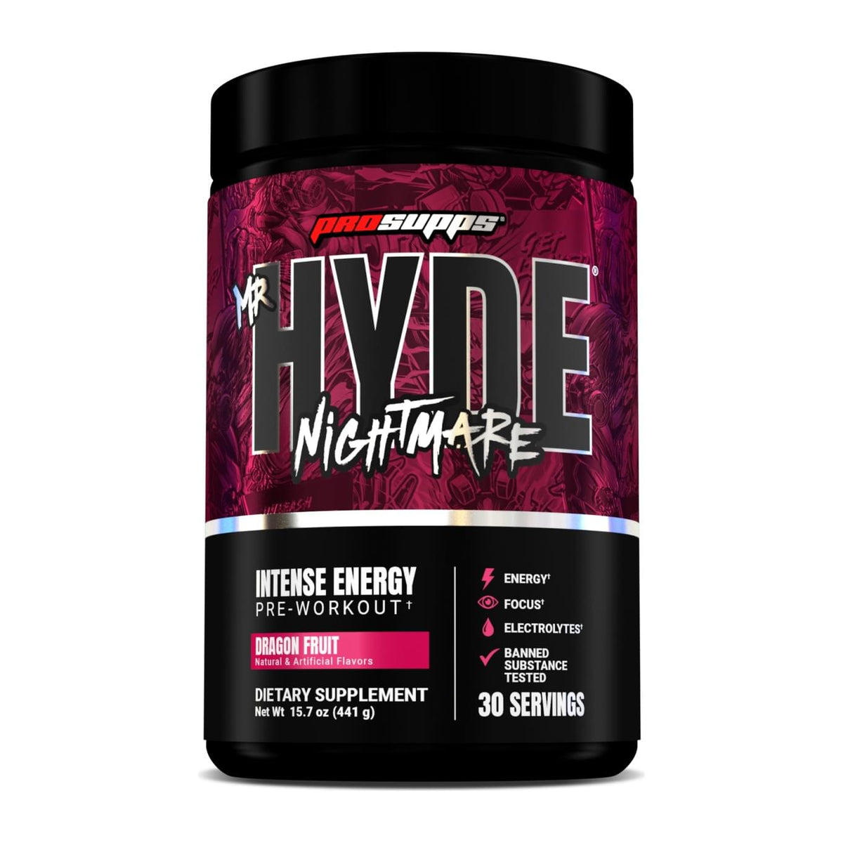 Hyde Nightmare Pre-Workout by ProSupps, Dragon Fruit tub front - Image 5