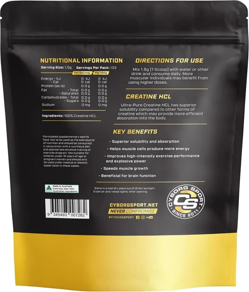 Cyborg Sport Creatine HCL 200g – 133 Serves - Image 2