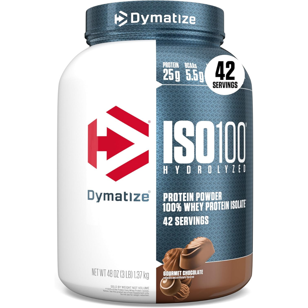 ISO 100 3lbs by Dymatize Gourmet Chocolate 42 servings whey protein isolate tub