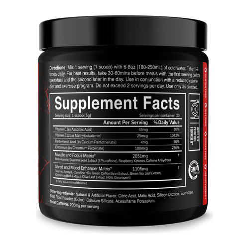 JNX Sports The Ripper Fat Burner, supplement facts panel