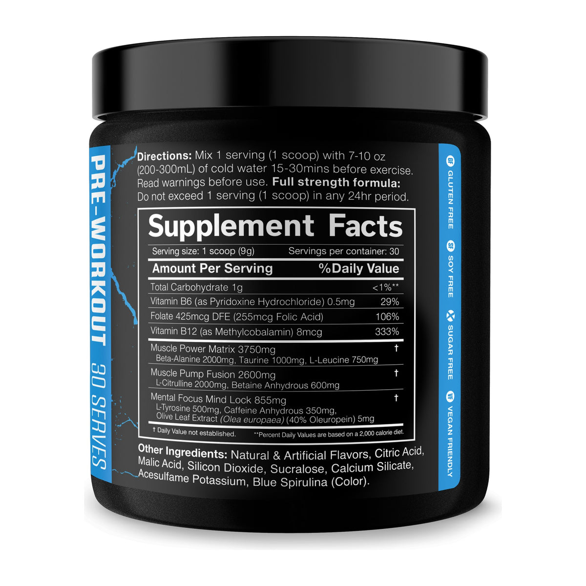 JNX Sports The Shadow Pre-Workout Powder, supplement facts panel - Image 2