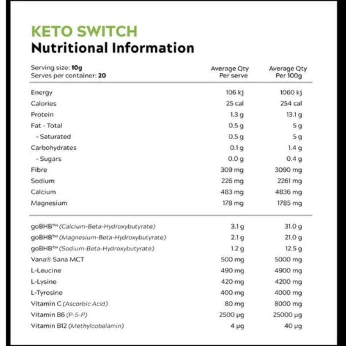 KETO SWITCH (BHB Ketones) by Switch Nutrition FAT BURNER SUPPS247  - Image 2