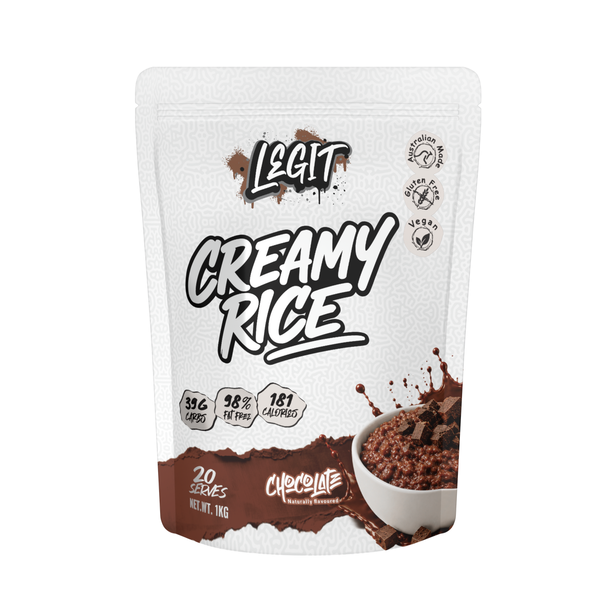 Legit Creamy Rice 1 kg bag, Chocolate, front - Image 2