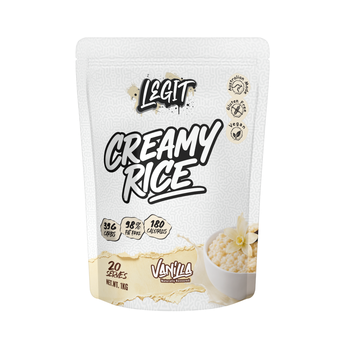 Legit Creamy Rice 1 kg bag, Vanilla, front - Image 1