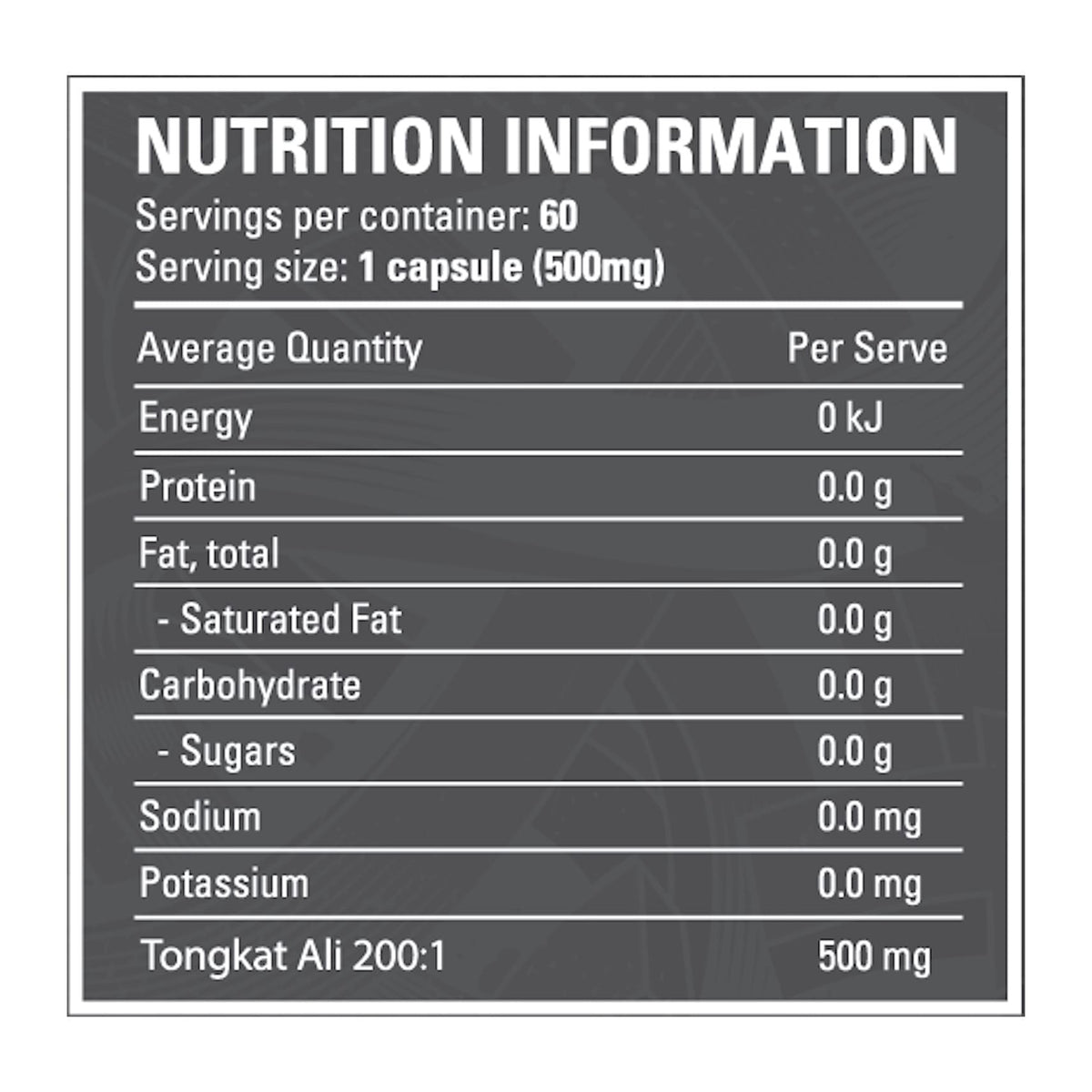Tongkat Ali by Legit, nutrition information panel - Image 2